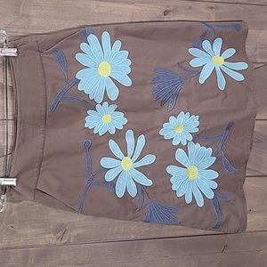 Boden Brown Skirt with Light Blue & Lime Floral Appliqué